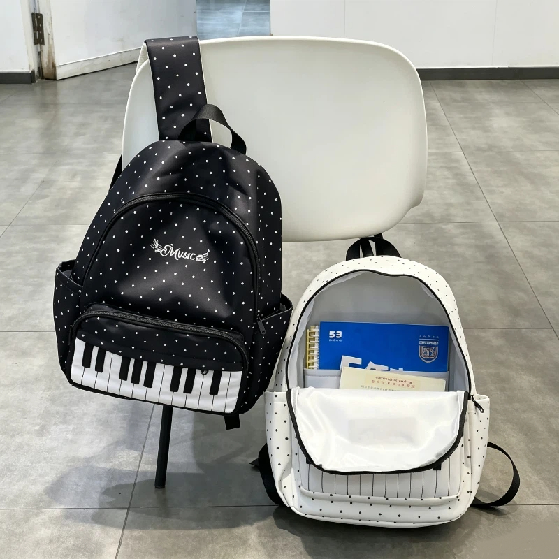 Hiking Backpack Waterproof - 블랙 화이트 피아노 노트 웨이브 포인트